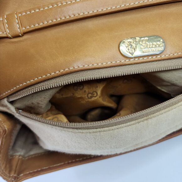 Gucci Vintage Micro GG Shoulder Bag PVC Leather Camel Adjustable Strap Pre-Owned - Picture 14 of 16